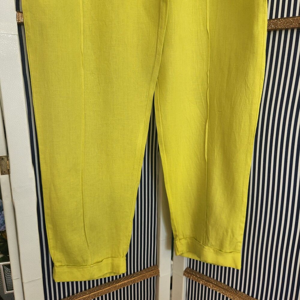 Ellen Tracy 100% Linen Drawstring Pants Neon Chartreuse Yellow XL - Picture 3 of 6